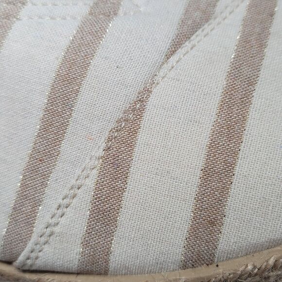Womens Espadrilles Size 10 Slip On Shoes Tan Stripe Gold Thread Ashley Blue - Picture 11 of 11